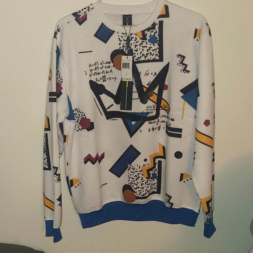 Urban style sweatshirt with multi-color splatter's exactly what you need! Size L